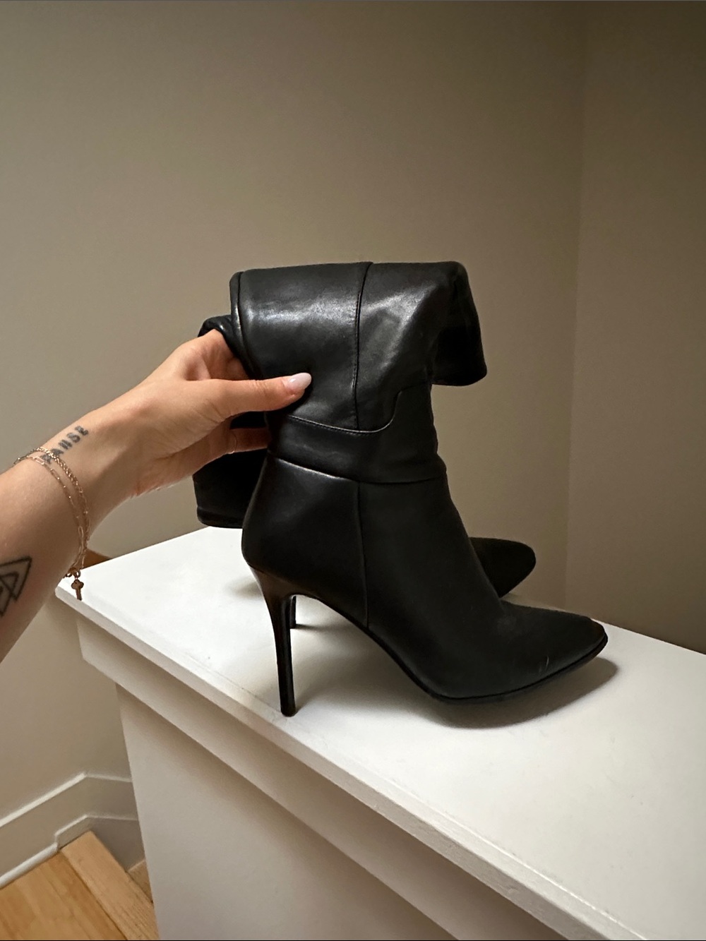 Amazon Black Pointed Toe Stiletto Ankle Boots with Fold-Over Cuff